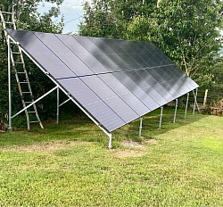 Solar panels on frame in garden